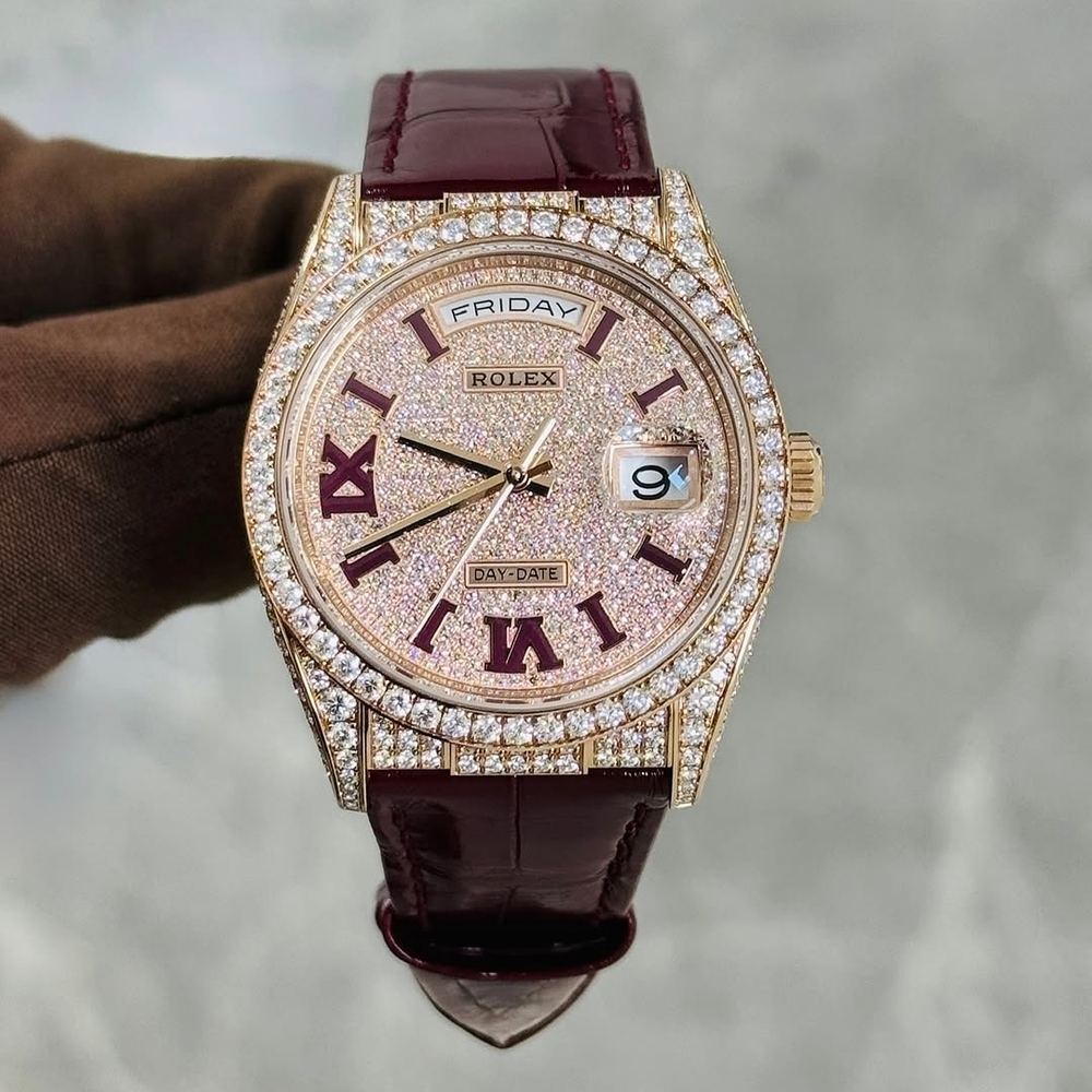 Rolex Gold and Burgundy Watch